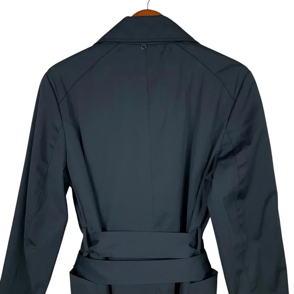 Michael Michael Kors Mid Length Trench Coat Black Belt Button Front Women's L - Picture 7 of 12